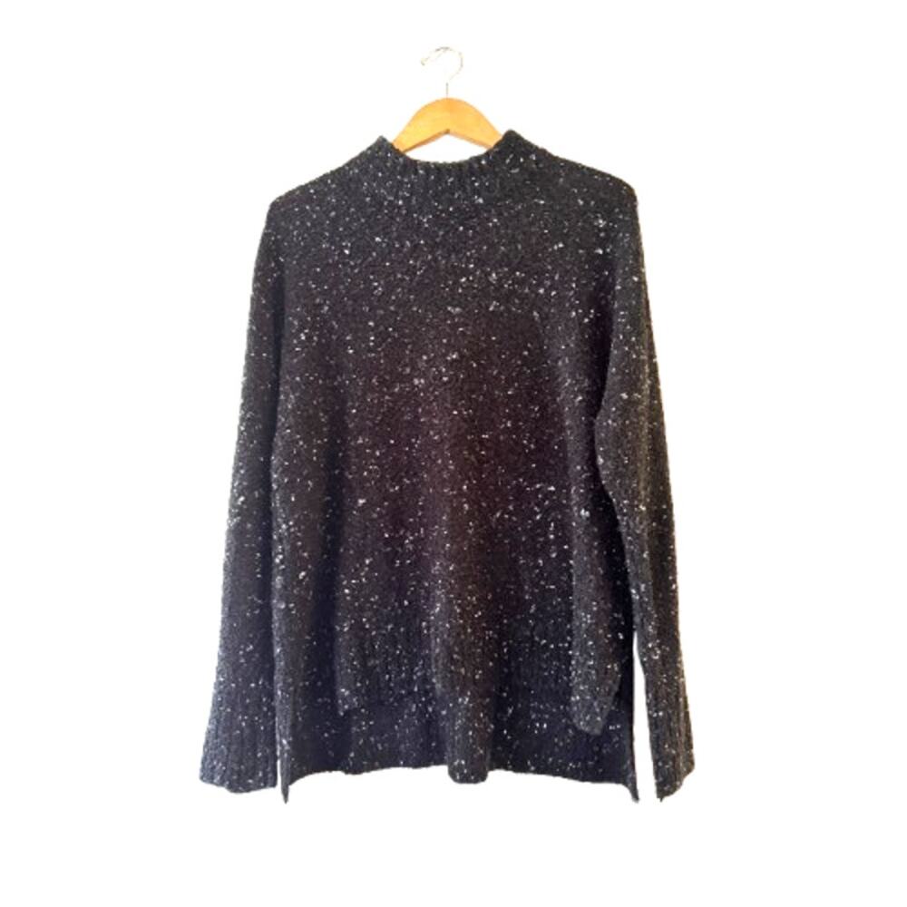 Susina Women's Flecked Knit Mock Neck Sweater XL Black High‎ Low Hem Long Sleeve